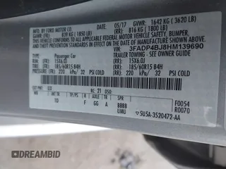 2017 Ford Fiesta SE with VIN 3FADP4BJ8HM139690, listed as a IAAI auction lot 41933741 with 116,814 mi miles. Bid and sale history available at carsss.com. Image 9.