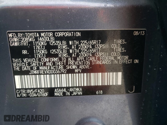 2013 Toyota RAV4 XLE with VIN JTMRFREVXDD036792, listed as a Copart auction lot 44906545 with 111,575 mi miles and Clean Title. Bid and sale history available at carsss.com. Image 13.