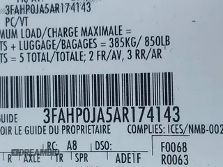 2010 Ford Fusion SEL with VIN 3FAHP0JA5AR174143, listed as a IAAI auction lot 41849295 with 165,544 mi miles. Bid and sale history available at carsss.com. Image 9.