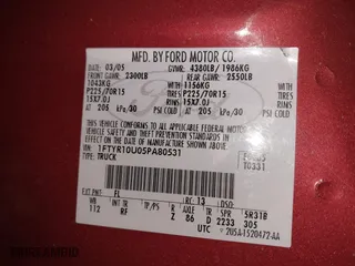 2005 Ford Ranger XL with VIN 1FTYR10U05PA80531, listed as a IAAI auction lot 41822272 with 104,984 mi miles. Bid and sale history available at carsss.com. Image 9.