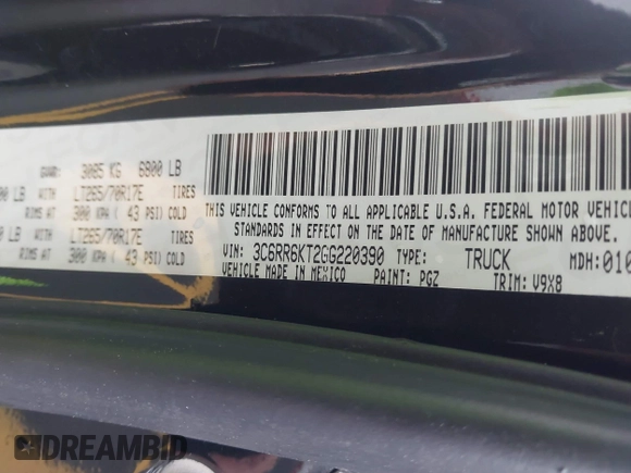 2016 Ram 1500 Express with VIN 3C6RR6KT2GG220390, listed as a IAAI auction lot 42113860 with 97,549 mi miles and . Bid and sale history available at DreamBid. Image 9.