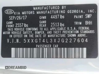 2018 Kia Optima LX with VIN 5XXGT4L3XJG227604, listed as a Copart auction lot 61674055 with 197,131 mi miles and Salvage title. Bid and sale history available at DreamBid. Image 12.