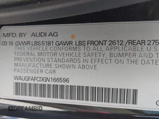 2016 Audi A6 Premium Plus with VIN WAUGFAFC0GN166596, listed as a IAAI auction lot 42526292 with 106,584 mi miles and . Bid and sale history available at DreamBid. Image 9.