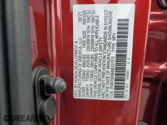 2021 Honda CR-V Touring z VIN 7FART6H96ME037070, wystawiony jako Copart lot #60664755 z przebiegiem 35 694 mil mil oraz Szkoda całkowita • Salvage title. Historia ofert i sprzedaży dostępna na DreamBid. Obrazek 14.
