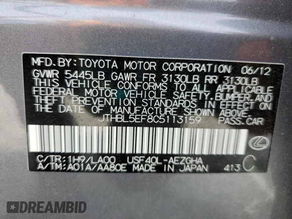 2012 Lexus LS 460 z VIN JTHBL5EF8C5113159, wystawiony jako Copart lot #54096705 z przebiegiem 128 923 mil mil oraz Szkody całkowita. Historia ofert i sprzedaży dostępna na DreamBid. Obrazek 12.