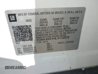 2020 Chevrolet Equinox LT z VIN 3GNAXKEV4LS732572, wystawiony jako IAAI lot #41879305 z przebiegiem 50 036 mil mil oraz . Historia ofert i sprzedaży dostępna na DreamBid. Obrazek 9.