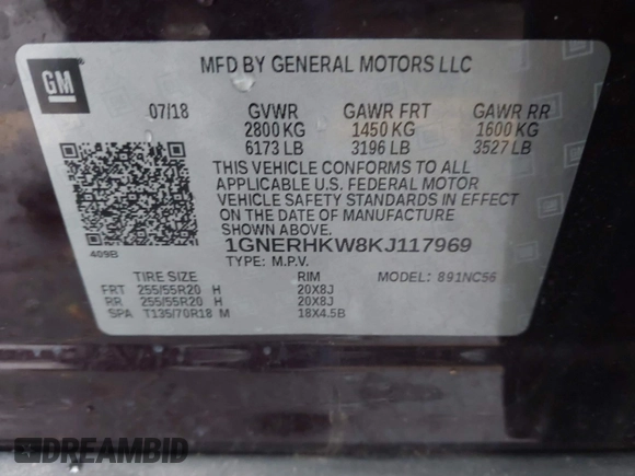 2019 Chevrolet Traverse LT z VIN 1GNERHKW8KJ117969, wystawiony jako IAAI lot #41619931 z przebiegiem 64 767 mil mil oraz . Historia ofert i sprzedaży dostępna na DreamBid. Obrazek 9.