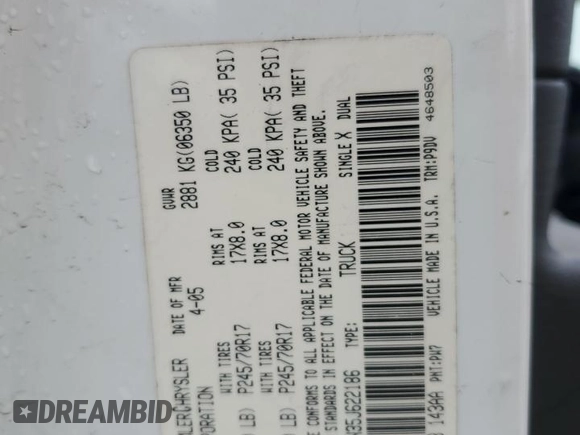 2005 Dodge 1500 SLT with VIN 1D7HA16N35J622186, listed as a Copart auction lot 80544344 with Not Provided miles and Salvage Title. Bid and sale history available at carsss.com. Image 12.