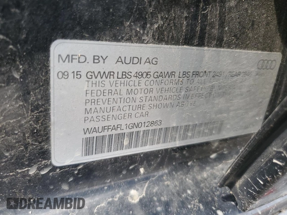 2016 Audi A4 Premium Plus z VIN WAUFFAFL1GN012863, wystawiony jako Copart lot #57463875 z przebiegiem 150 509 mil mil oraz Szkoda całkowita • Salvage title. Historia ofert i sprzedaży dostępna na DreamBid. Obrazek 12.