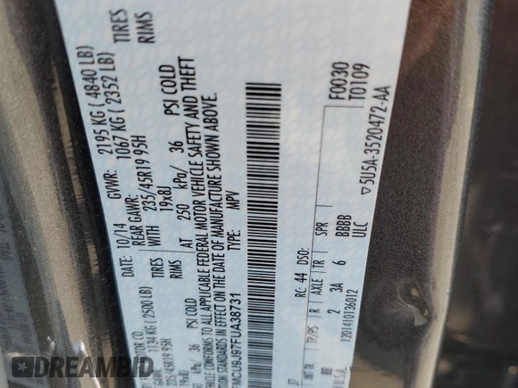 2015 Ford Escape Titanium z VIN 1FMCU9J97FUA38731, wystawiony jako Copart lot #60621085 z przebiegiem 119 704 mil mil oraz Szkoda całkowita • Salvage title. Historia ofert i sprzedaży dostępna na DreamBid. Obrazek 13.