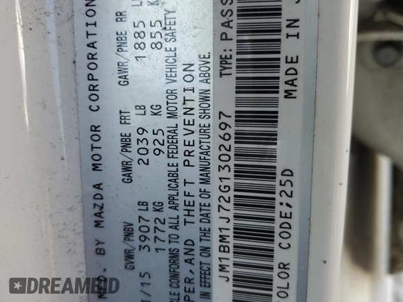 2016 Mazda 3 i Sport with VIN JM1BM1J72G1302697, listed as a Copart auction lot 42129705 with 63,022 mi miles and Salvage Title. Bid and sale history available at DreamBid. Image 13.