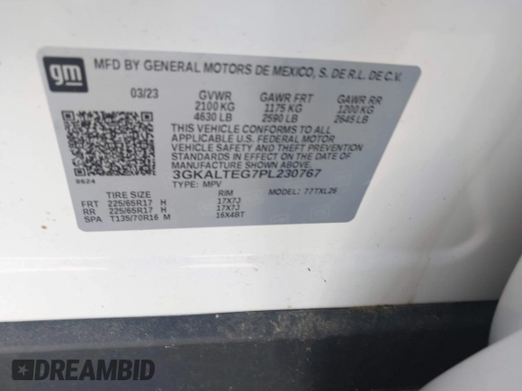 2023 GMC Terrain SLE with VIN 3GKALTEG7PL230767, listed as a IAAI auction lot 42175868 with 7,981 mi miles and . Bid and sale history available at carsss.com. Image 9.