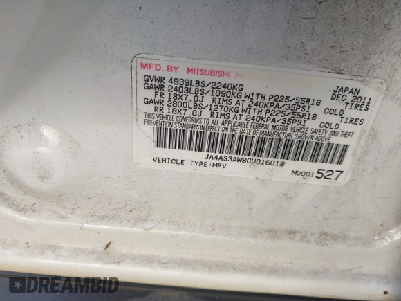 2012 Mitsubishi Outlander SE z VIN JA4AS3AW8CU016019, wystawiony jako IAAI lot #42394968 z przebiegiem 142 119 mil mil oraz . Historia ofert i sprzedaży dostępna na DreamBid. Obrazek 9.