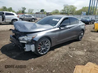 2018 Infiniti Q50 Red Sport 400 with VIN JN1FV7ARXJM481261, listed as a Copart auction lot 56064905 with 61,304 mi miles and Salvage title. Bid and sale history available at DreamBid. Image 1.