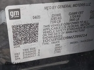 2021 Chevrolet Silverado 1500 LTZ with VIN 1GCUYGED9MZ299214, listed as a IAAI auction lot 41750442 with 52,585 mi miles and . Bid and sale history available at DreamBid. Image 9.
