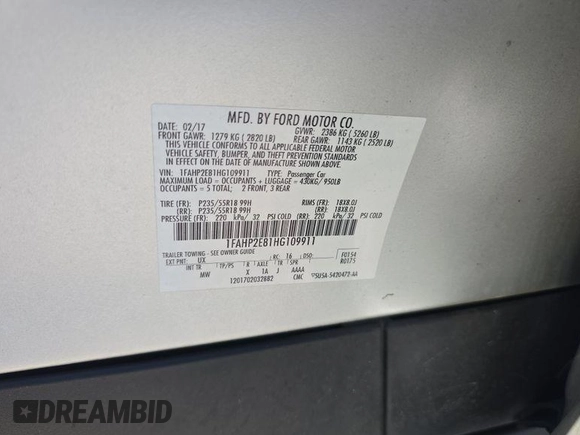 2017 Ford Taurus SEL с VIN 1FAHP2E81HG109911, выставлен на аукционе IAAI как лот 42566401 с пробегом 65 881 миль миль и . История ставок и продаж доступна на DreamBid. Изображение 20.