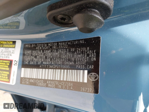 2023 Toyota Camry SE z VIN 4T1T11AK0PU115695, wystawiony jako IAAI lot #42221720 z przebiegiem 67 575 mil mil oraz . Historia ofert i sprzedaży dostępna na DreamBid. Obrazek 9.