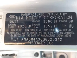 2016 Kia Rio LX with VIN KNADM4A30G6620342, listed as a IAAI auction lot 41756184 with 71,555 mi miles. Bid and sale history available at carsss.com. Image 9.