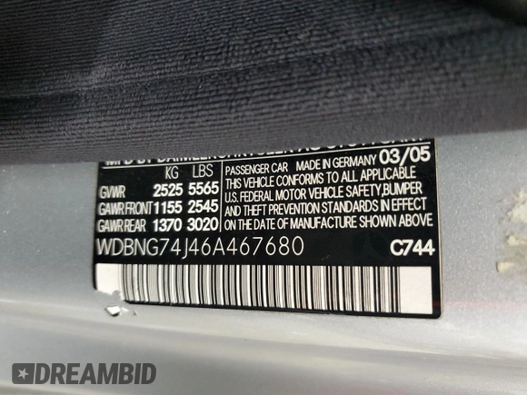 2006 Mercedes-Benz S 55 AMG with VIN WDBNG74J46A467680, listed as a Copart auction lot 42324065 with Not Provided miles and Clean Title. Bid and sale history available at DreamBid. Image 12.