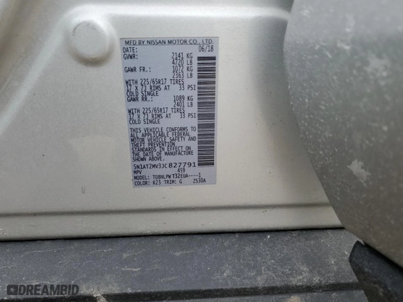 2018 Nissan Rogue S with VIN 5N1AT2MV3JC827791, listed as a Copart auction lot 46315175 with 71,866 mi miles and Salvage Title. Bid and sale history available at carsss.com. Image 14.