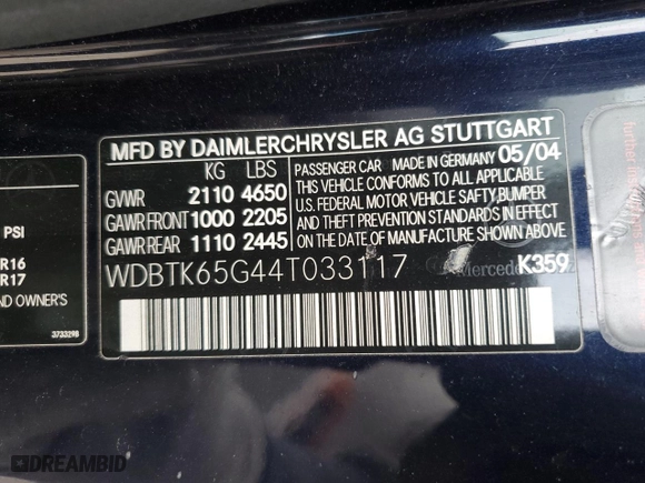 2004 Mercedes-Benz CLK-Class Cabriolet 3.2L with VIN WDBTK65G44T033117, listed as a Copart auction lot 84077464 with 92,488 mi miles and Clean Title. Bid and sale history available at carsss.com. Image 12.