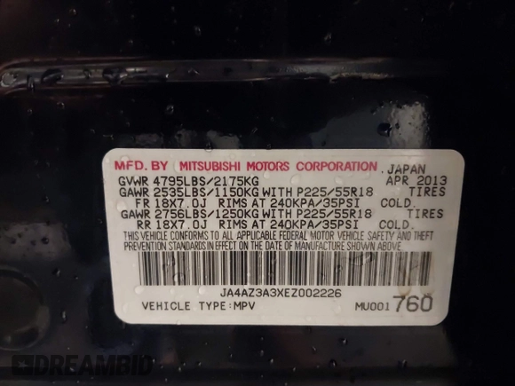 2014 Mitsubishi Outlander SE z VIN JA4AZ3A3XEZ002226, wystawiony jako IAAI lot #41701467 z przebiegiem 151 894 mil mil oraz . Historia ofert i sprzedaży dostępna na DreamBid. Obrazek 9.