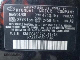 2009 Hyundai Azera Limited z VIN KMHFC46F79A341743, wystawiony jako Copart lot #83299354 z przebiegiem 98 779 mil mil oraz Szkoda całkowita • Salvage title. Historia ofert i sprzedaży dostępna na DreamBid. Obrazek 12.