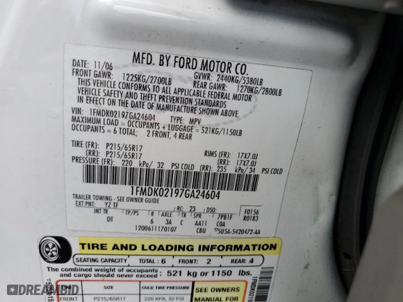 2007 Ford Freestyle SEL with VIN 1FMDK02197GA24604, listed as a Copart auction lot 74915664 with 243,960 mi miles and Salvage Title. Bid and sale history available at carsss.com. Image 14.