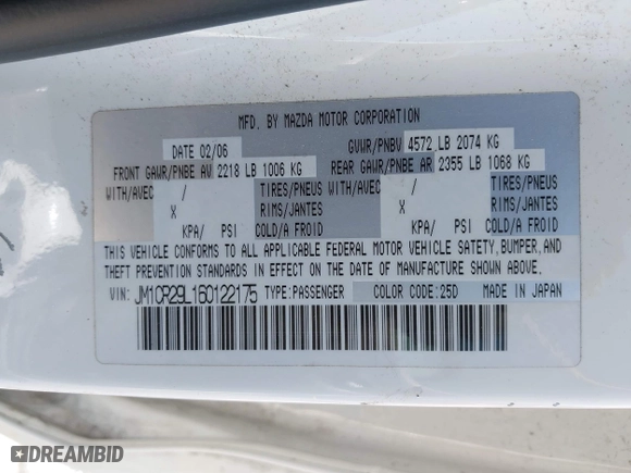 2006 Mazda Mazda5 Sport with VIN JM1CR29L160122175, listed as a IAAI auction lot 41975895 with 123,366 mi miles. Bid and sale history available at carsss.com. Image 9.