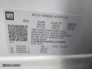 2021 Chevrolet Traverse LS with VIN 1GNERFKW9MJ228909, listed as a IAAI auction lot 41024869 with 61,943 mi miles. Bid and sale history available at carsss.com. Image 9.
