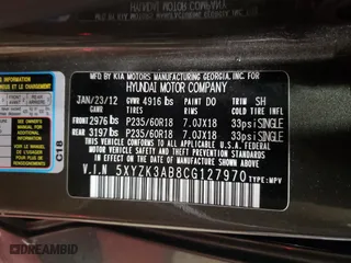 2012 Hyundai Santa Fe Limited with VIN 5XYZK3AB8CG127970, listed as a Copart auction lot 44979185 with 84,079 mi miles and Salvage Title. Bid and sale history available at carsss.com. Image 14.