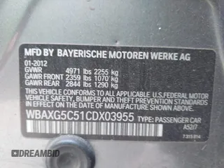 2012 BMW 5 Series 528i with VIN WBAXG5C51CDX03955, listed as a IAAI auction lot 41820367 with 186,559 mi miles and . Bid and sale history available at DreamBid. Image 9.