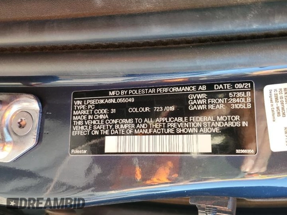 2022 Polestar 2 with VIN LPSED3KA6NL055049, listed as a Copart auction lot 87434224 with 24,421 mi miles and Salvage Title. Bid and sale history available at carsss.com. Image 14.