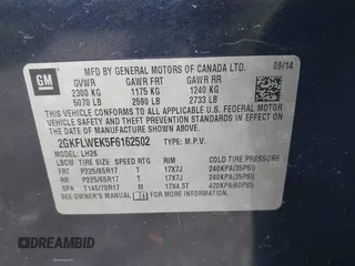 2015 GMC Terrain SLE with VIN 2GKFLWEK5F6162502, listed as a IAAI auction lot 42611760 with 123,120 mi miles and . Bid and sale history available at DreamBid. Image 9.