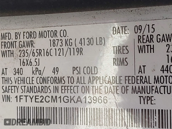 2016 Ford Transit with VIN 1FTYE2CM1GKA13966, listed as a IAAI auction lot 42069422 with 149,146 mi miles. Bid and sale history available at carsss.com. Image 9.