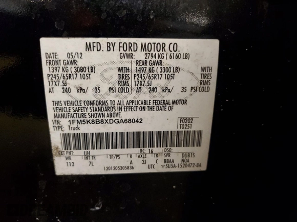 2013 Ford Explorer with VIN 1FM5K8B8XDGA68042, listed as a Copart auction lot 45408705 with 231,334 mi miles and Salvage Title. Bid and sale history available at carsss.com. Image 13.