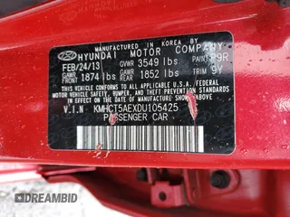 2013 Hyundai Accent GS with VIN KMHCT5AEXDU105425, listed as a Copart auction lot 46799235 with 145,913 mi miles and Salvage Title. Bid and sale history available at carsss.com. Image 12.