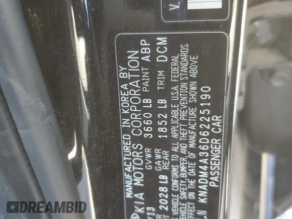 2013 Kia Rio LX with VIN KNADM4A36D6225190, listed as a Copart auction lot 50087115 with 64,895 mi miles and Salvage Title. Bid and sale history available at carsss.com. Image 12.