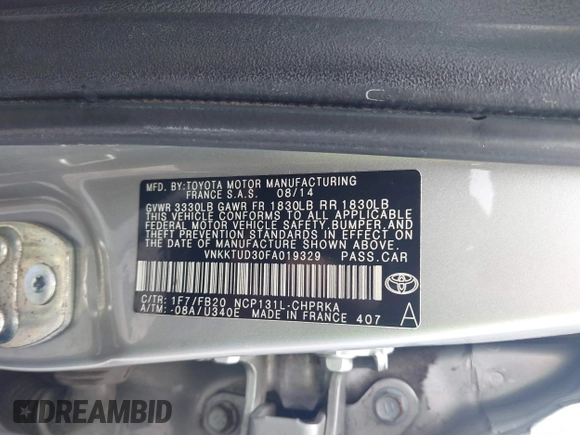 2015 Toyota Yaris L z VIN VNKKTUD30FA019329, wystawiony jako IAAI lot #42547504 z przebiegiem 54 848 mil mil oraz . Historia ofert i sprzedaży dostępna na DreamBid. Obrazek 9.