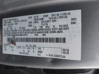 2022 Ford Escape SE with VIN 1FMCU9G69NUB81675, listed as a IAAI auction lot 41950508 with 49,841 mi miles. Bid and sale history available at carsss.com. Image 9.