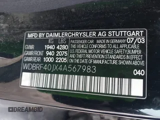 2004 Mercedes-Benz C 230 Kompressor with VIN WDBRF40JX4A567983, listed as a IAAI auction lot 41714599 with 285,832 mi miles and . Bid and sale history available at DreamBid. Image 9.
