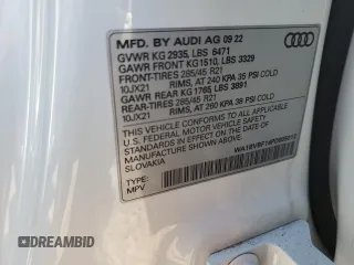 2023 Audi Q8 Premium Plus with VIN WA1BVBF14PD005012, listed as a Copart auction lot 79888553 with 10,092 mi miles and . Bid and sale history available at DreamBid. Image 13.