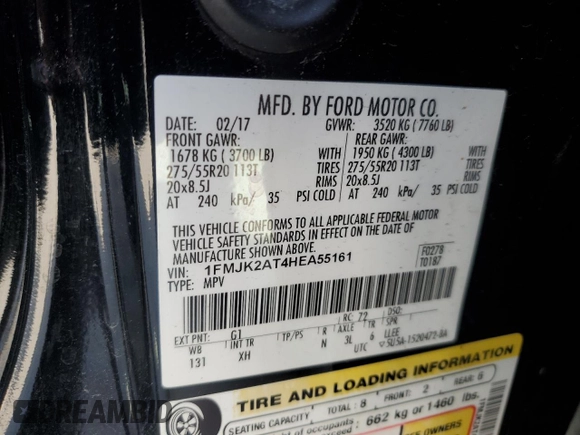 2017 Ford Expedition Max Limited with VIN 1FMJK2AT4HEA55161, listed as a Copart auction lot 62982615 with 153,249 mi miles and Salvage title. Bid and sale history available at DreamBid. Image 14.