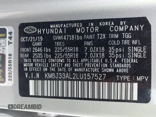 2020 Hyundai Tucson Ultimate z VIN KM8J33AL2LU157527, wystawiony jako IAAI lot #42464294 z przebiegiem 50 176 mil mil oraz . Historia ofert i sprzedaży dostępna na DreamBid. Obrazek 9.