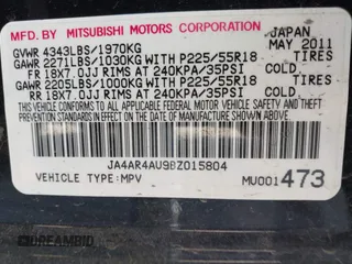 2011 Mitsubishi Outlander SE with VIN JA4AR4AU9BZ015804, listed as a IAAI auction lot 41749170 with 87,967 mi miles and . Bid and sale history available at DreamBid. Image 9.