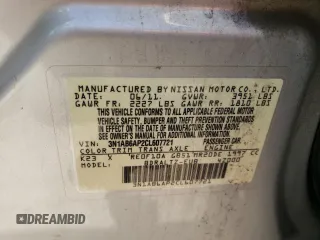 2012 Nissan Sentra SR with VIN 3N1AB6AP2CL607721, listed as a Copart auction lot 62948695 with 57,549 mi miles and Salvage title. Bid and sale history available at DreamBid. Image 12.