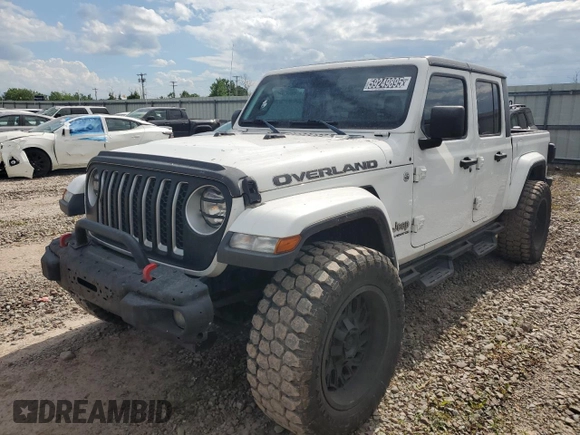 2020 Jeep Gladiator Overland z VIN 1C6HJTFG6LL135872, wystawiony jako Copart lot #59249895 z przebiegiem 113 519 mil mil oraz Czysty tytuł • Clean title. Historia ofert i sprzedaży dostępna na DreamBid. Obrazek 1.