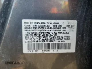 2011 Honda Pilot EX-L with VIN 5FNYF4H53BB099202, listed as a Copart auction lot 49852445 with 112,706 mi miles and Salvage Title. Bid and sale history available at DreamBid. Image 13.