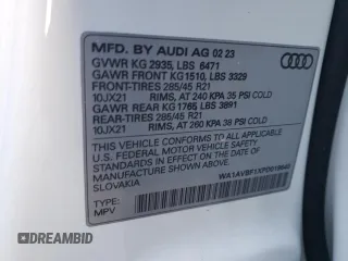 2023 Audi Q8 Premium with VIN WA1AVBF1XPD019640, listed as a Copart auction lot 67341524 with 7,426 mi miles and Salvage title. Bid and sale history available at DreamBid. Image 12.