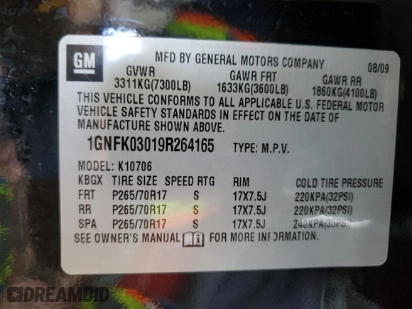 2009 Chevrolet Tahoe Special Service Vehicle with VIN 1GNFK03019R264165, listed as a Copart auction lot 89174065 with 189,733 mi miles and Salvage Title. Bid and sale history available at carsss.com. Image 13.
